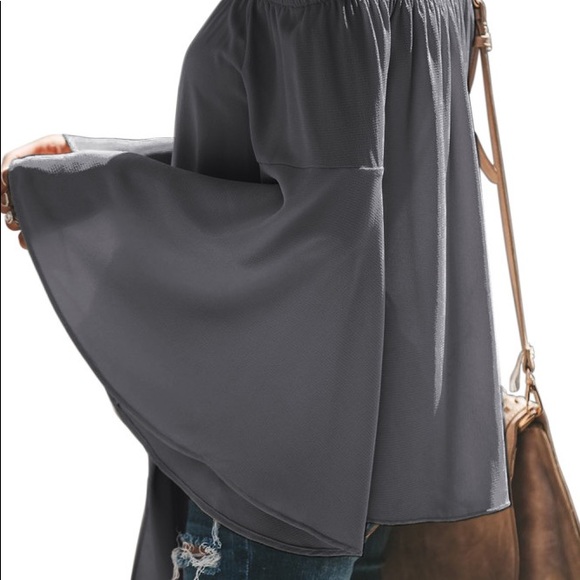 So cute! Grey long sleeve off the shoulder top! - Picture 2 of 5